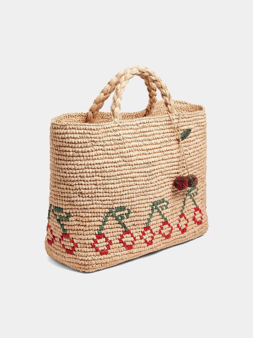 NWT $285 Bonpoint Fama Raffia Tote Bag with Red Cherries